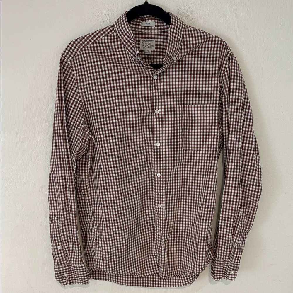 J. Crew White and Maroon Casual Button Down Shirt